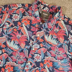 Bonobos Hawaiian Shirt Mens 2XL Dark Blue Floral Short Sleeve Button Up Slim Fit